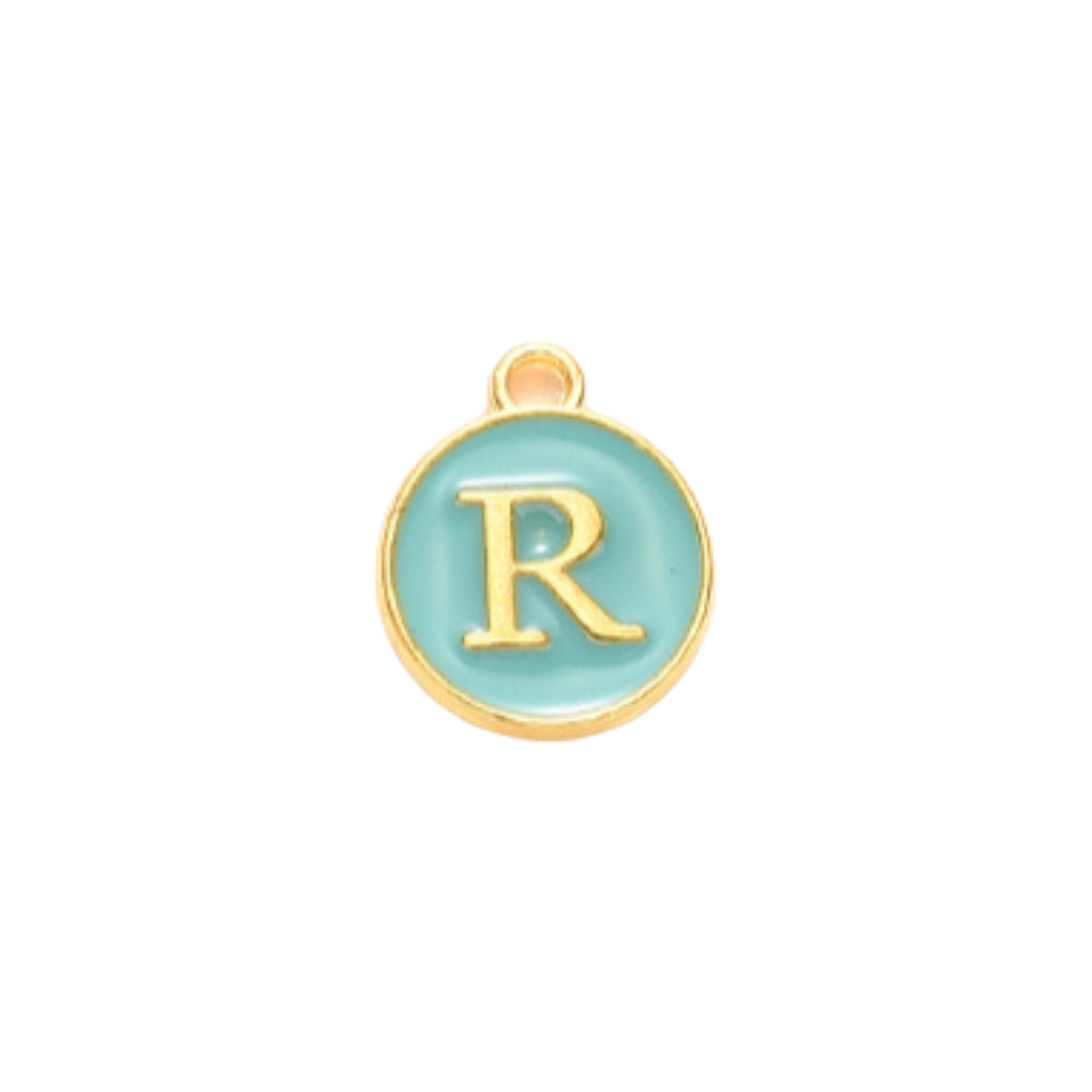 Gold Alloy Colorful Round Initial Charm Individual Letters