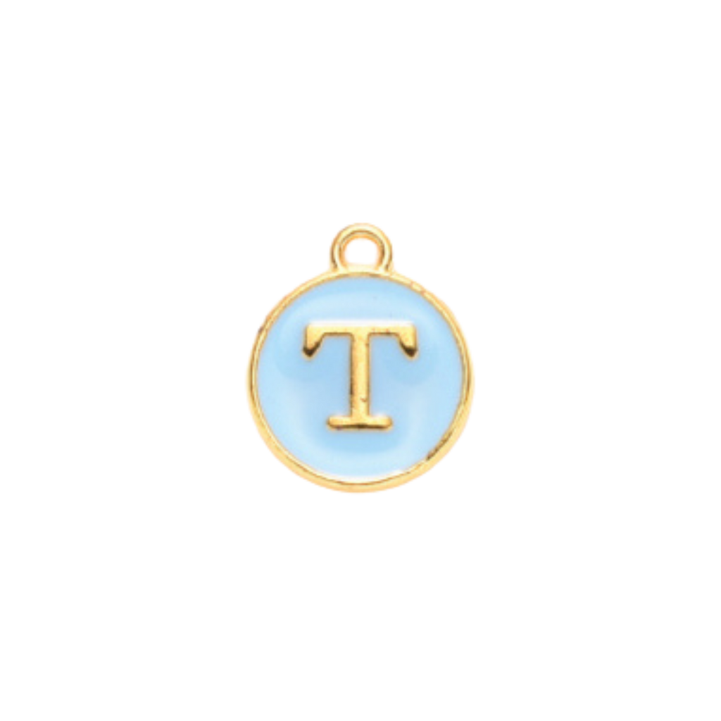 Gold Alloy Colorful Round Initial Charm Individual Letters