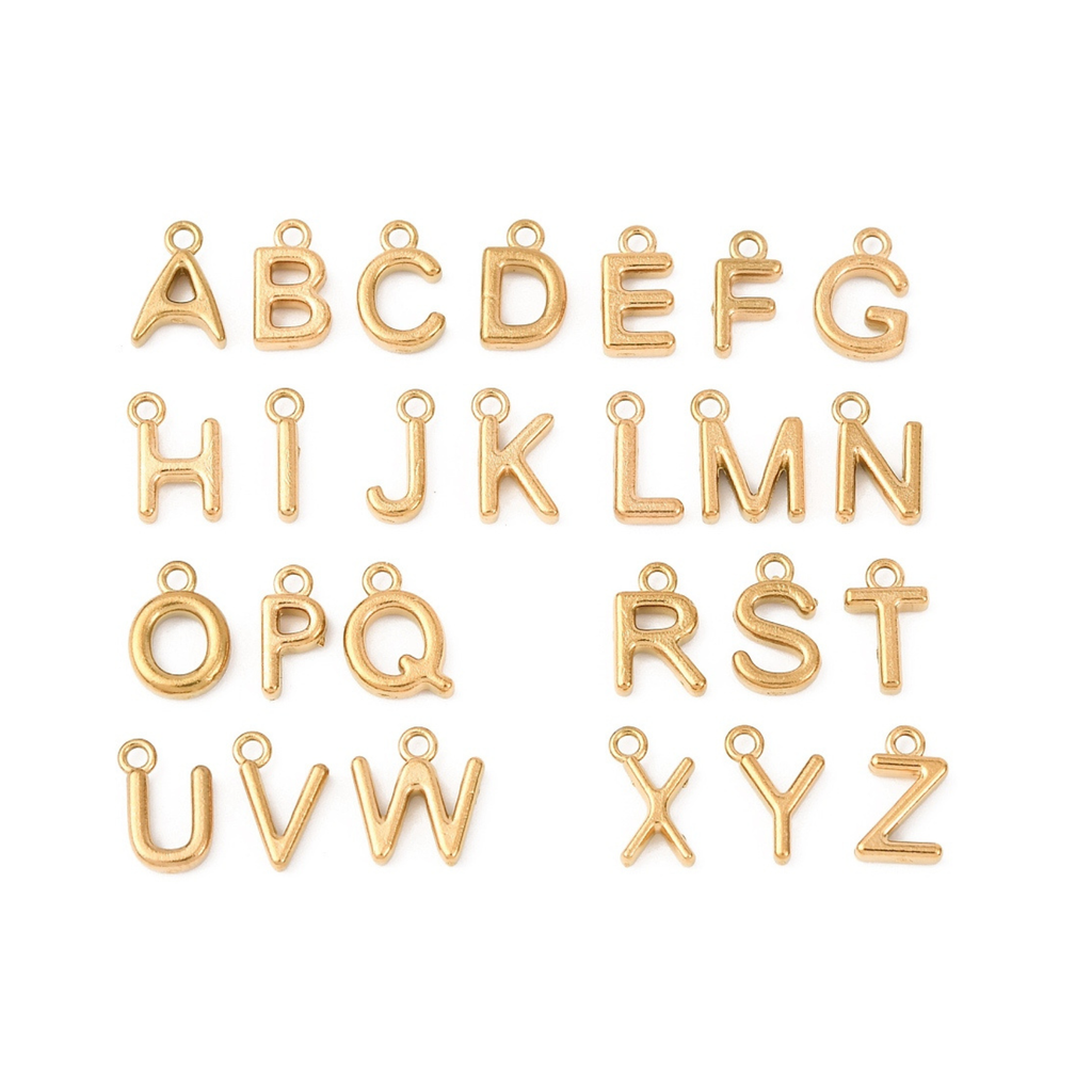 18k Gold PVD Stainless Steel Bold Initial Letter Charm Full Set