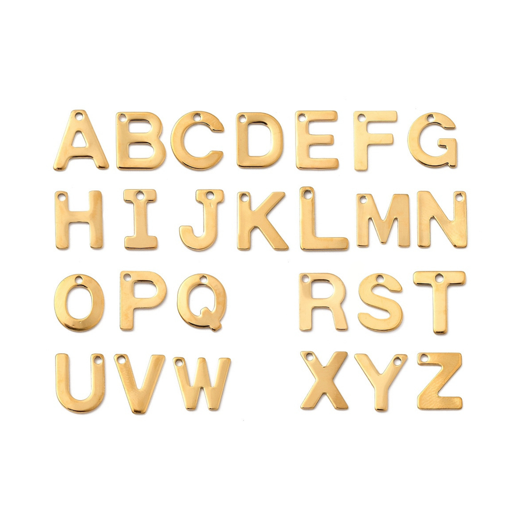 18k Gold Plated Stainless Steel Initial Letter Charm Full Set