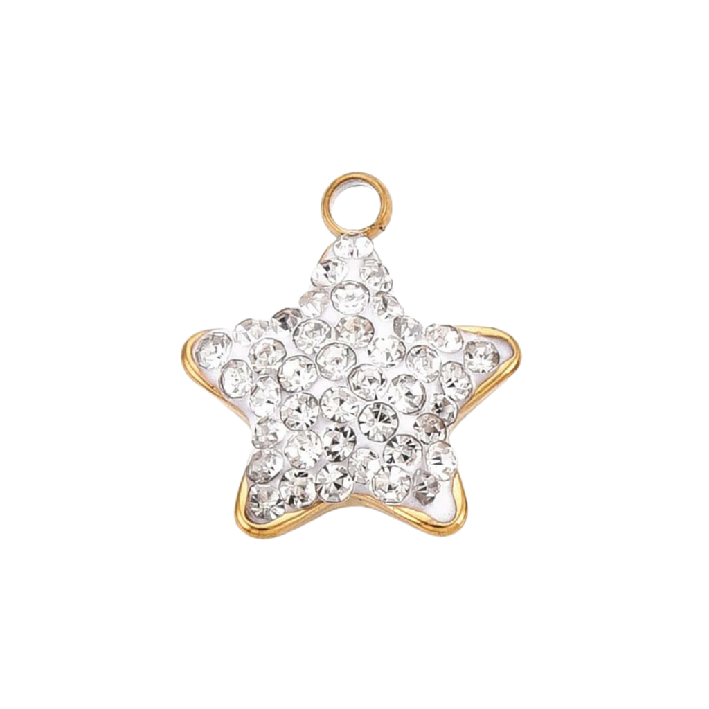 18k Gold Ion Plated Stainless Steel Rhinestone Star Charm