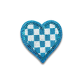 Blue Checkered Heart Embroidered Patch - Iron-On Applique