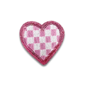 Pink Checkered Heart Embroidered Patch - Iron-On Applique