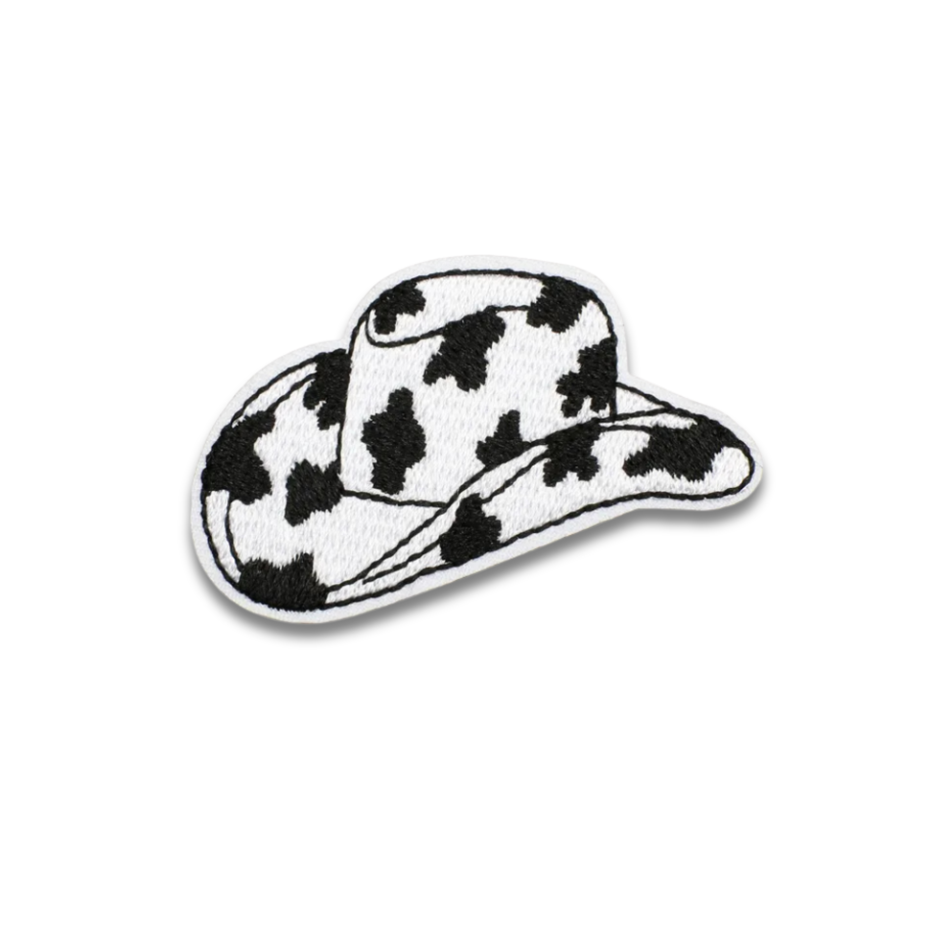 Cow Print Cowboy Hat Embroidered Patch - Iron-On Applique