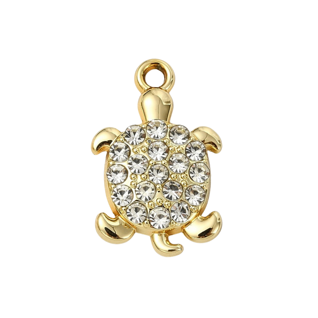 Gold Alloy Rhinestone Turtle Charm