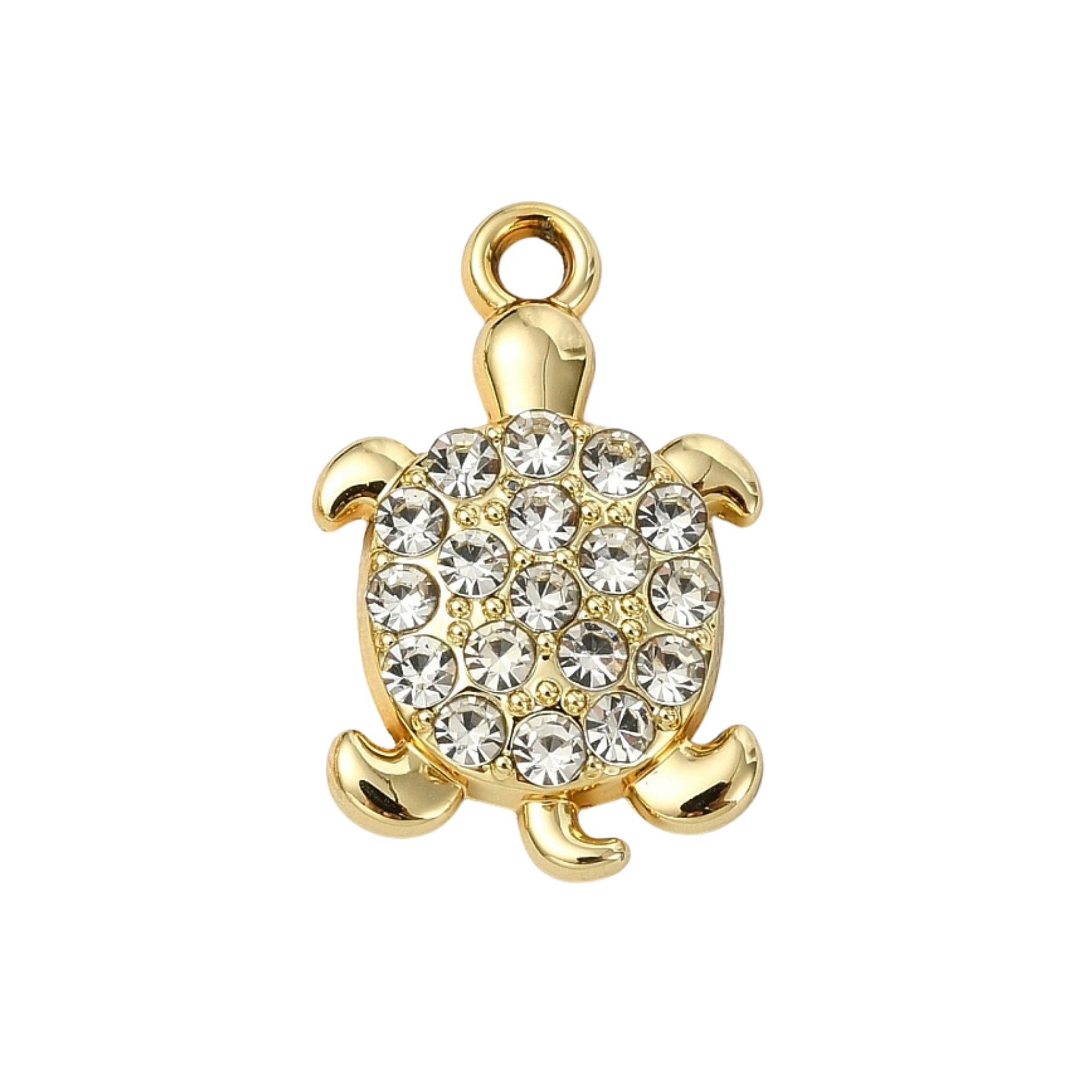 Gold Alloy Rhinestone Turtle Charm