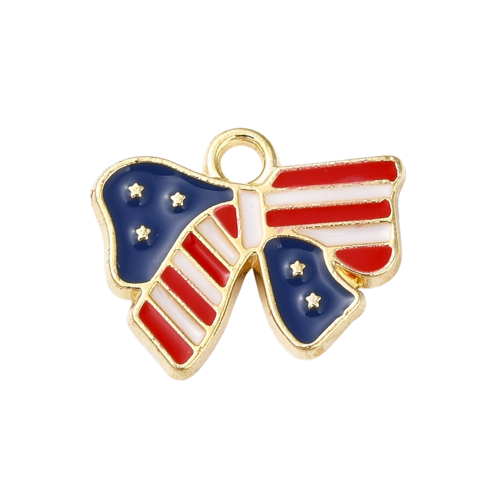 Gold Alloy American Flag Bow Charm