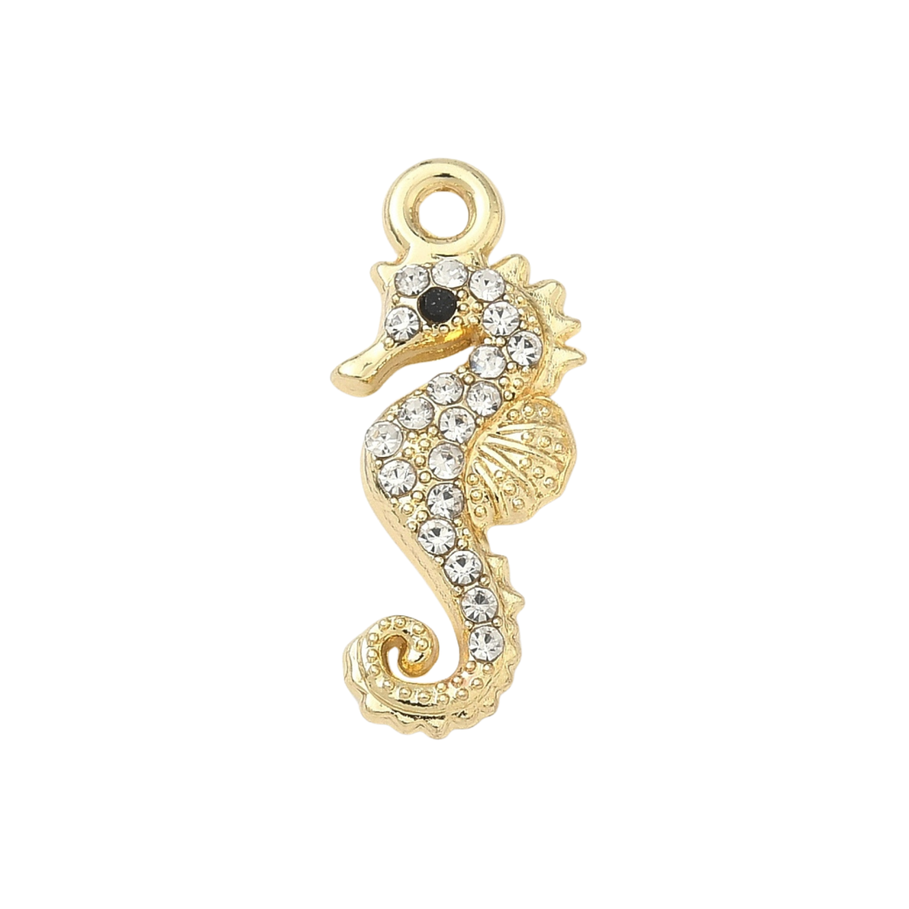 Gold Alloy Rhinestone Seahorse Charm