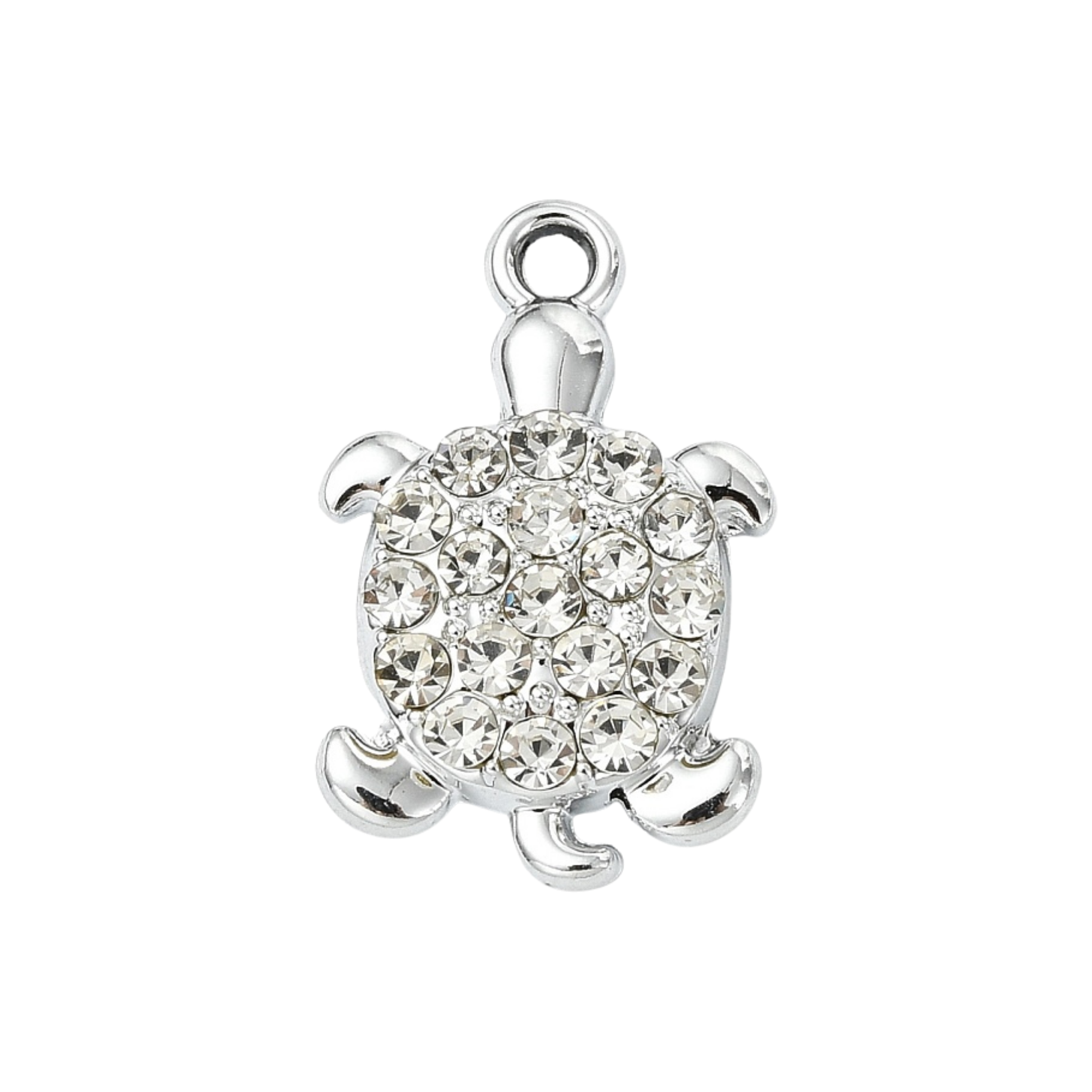 Silver Alloy Rhinestone Turtle Charm