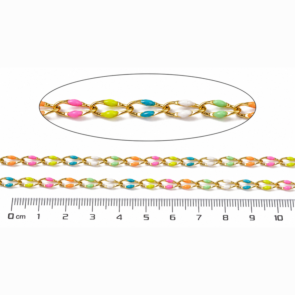 Ion Plated Stainless Steel Pastel Rainbow Enamel Chain By the Foot