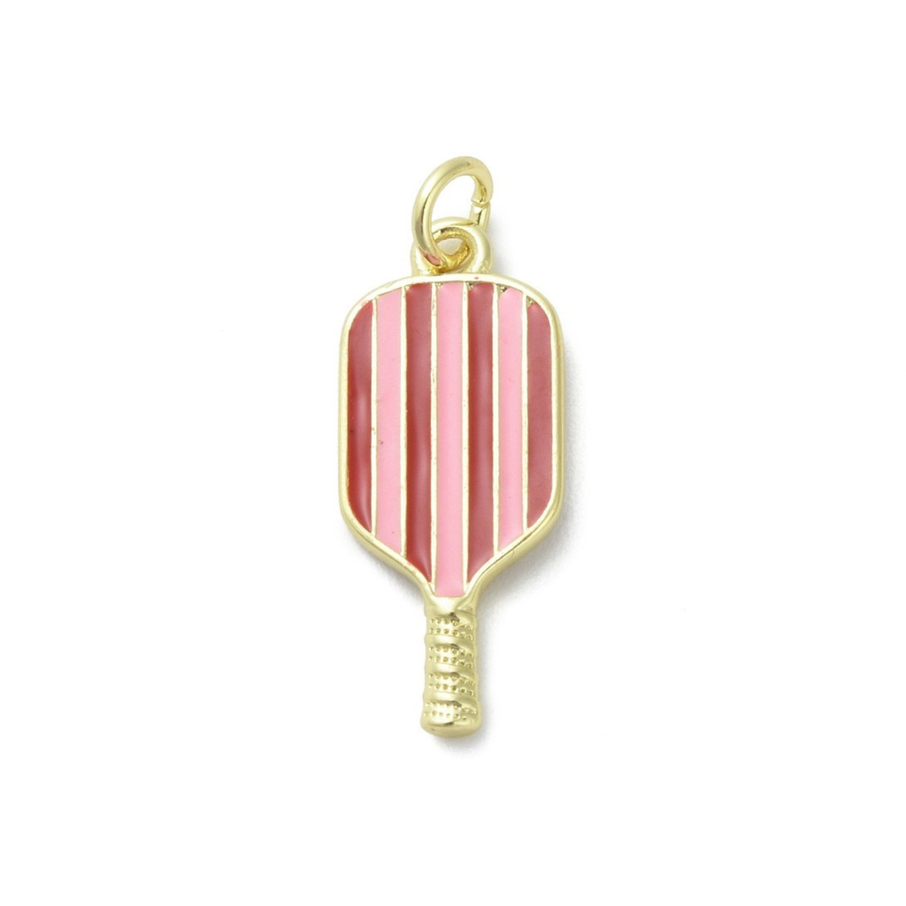 18k Gold Plated Brass Striped Pickleball Paddle Charm