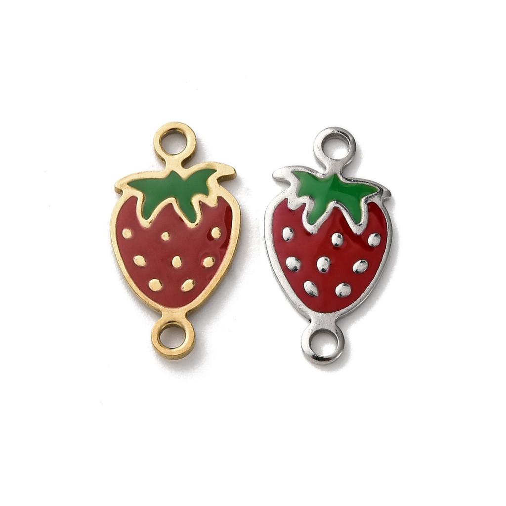 18k Gold Ion Plated Stainless Steel Strawberry Connector Charm