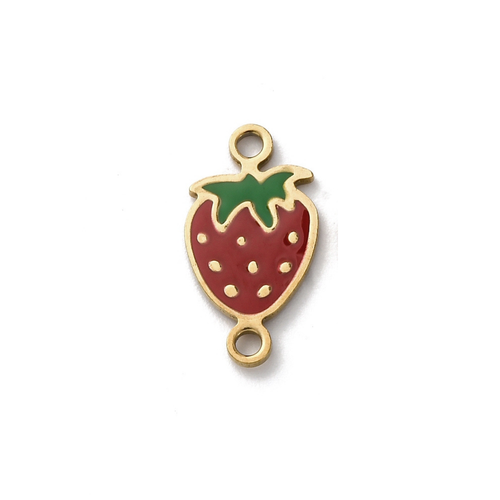 18k Gold Ion Plated Stainless Steel Strawberry Connector Charm
