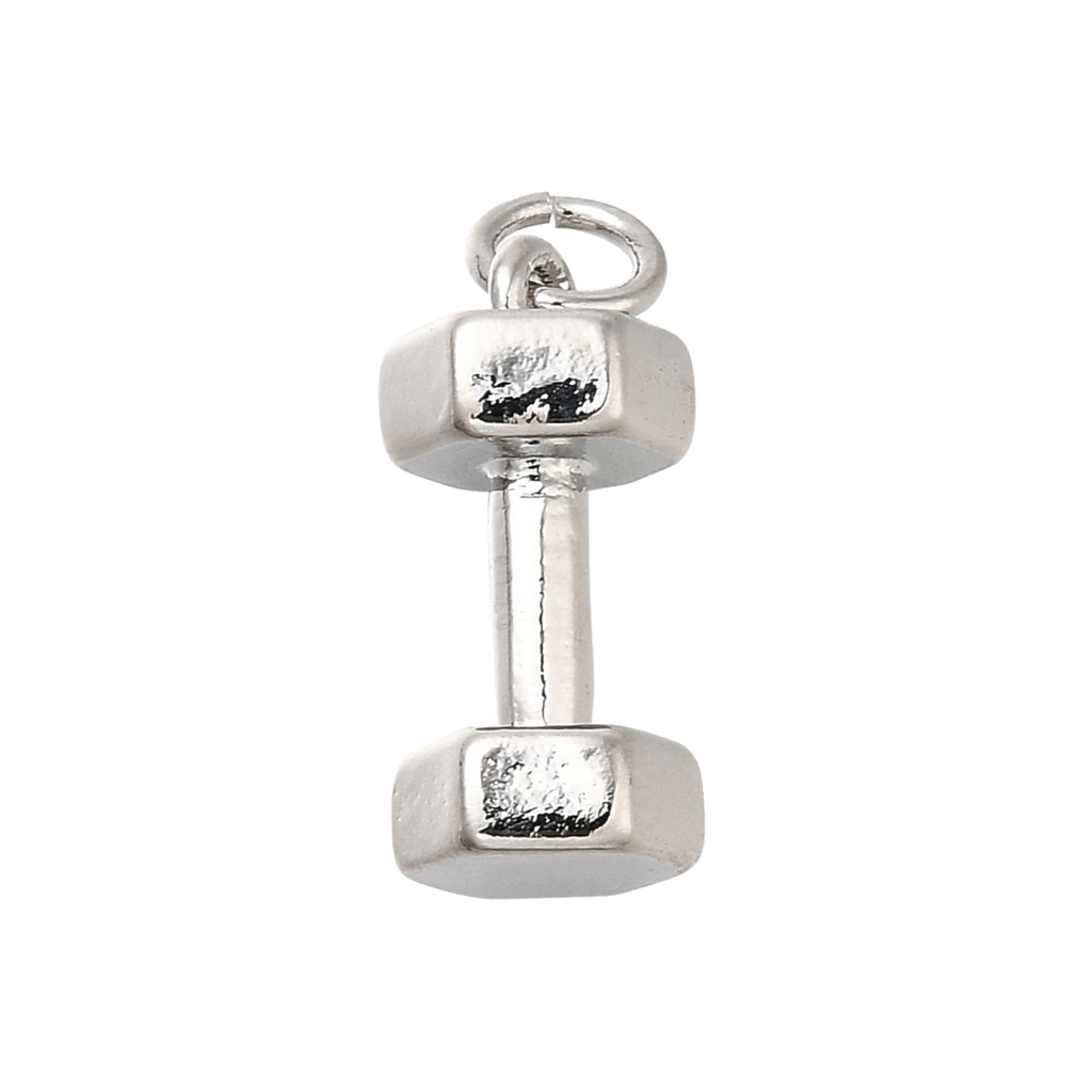 Silver Brass Dumbbell Charm