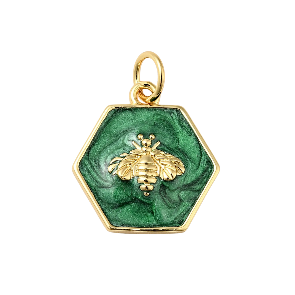 18k Gold Plated Brass Hexagon Bee Charm