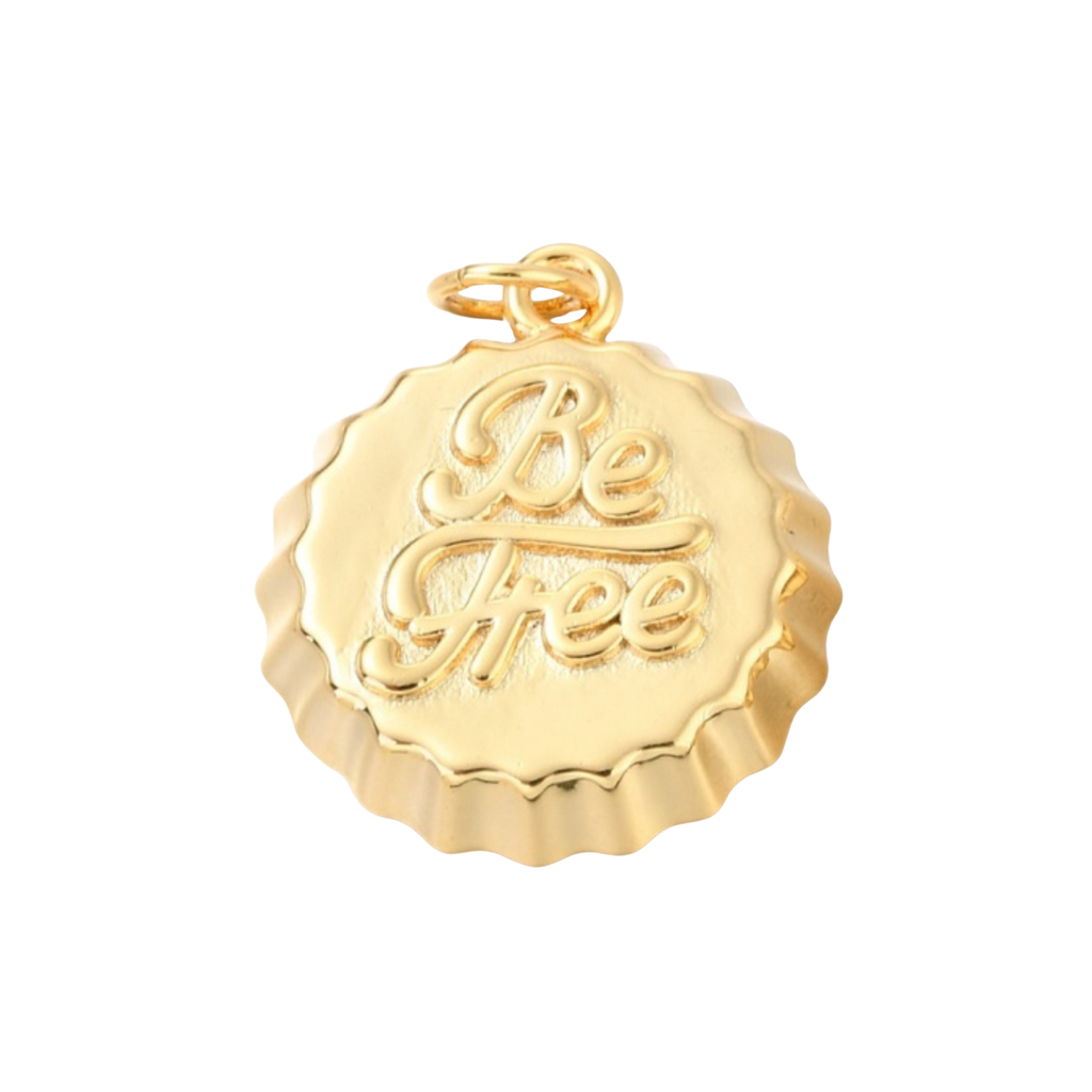 18k Gold Plated Brass Be Free Bottle Cap Charm