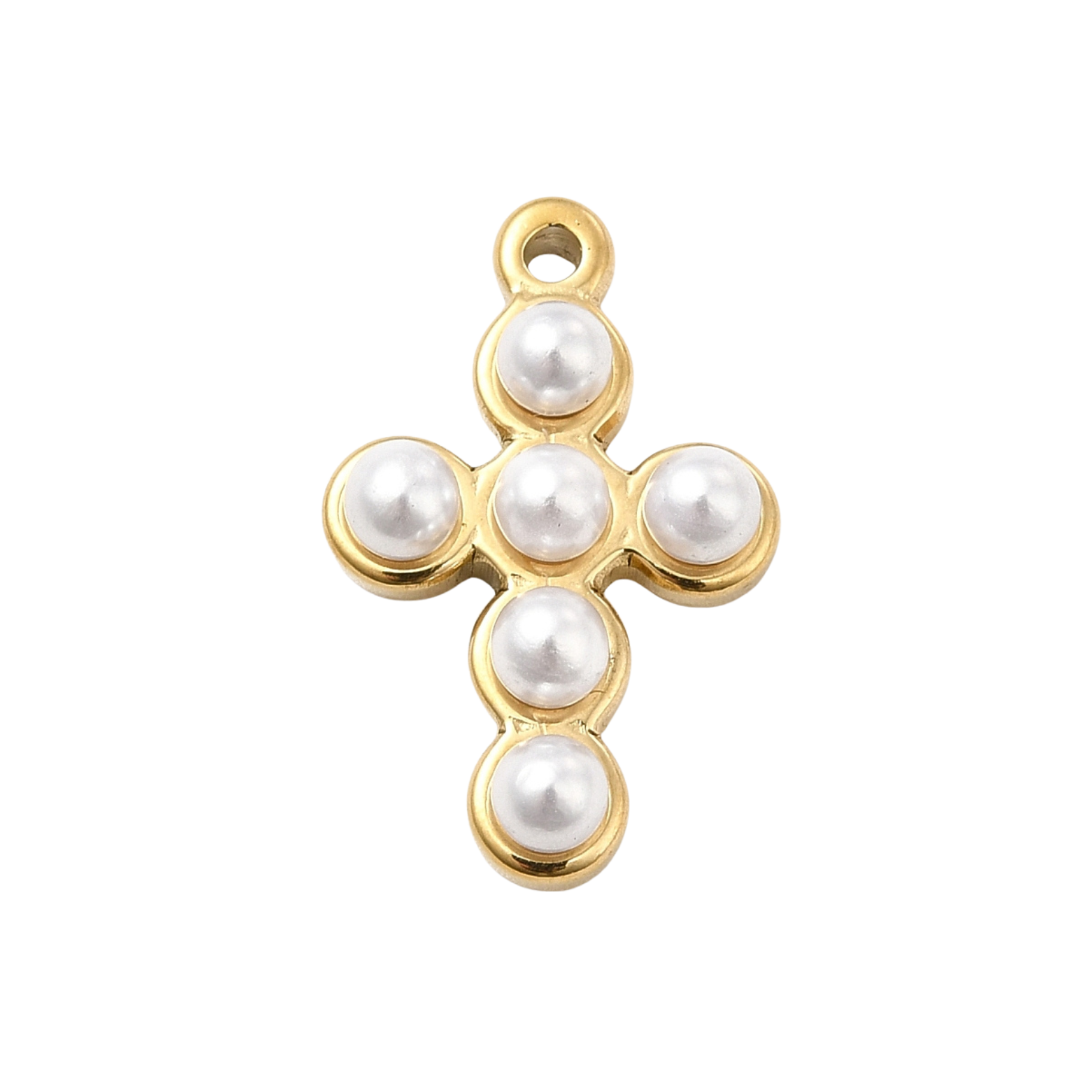 18k Gold PVD Stainless Steel Pearl Cross Charm