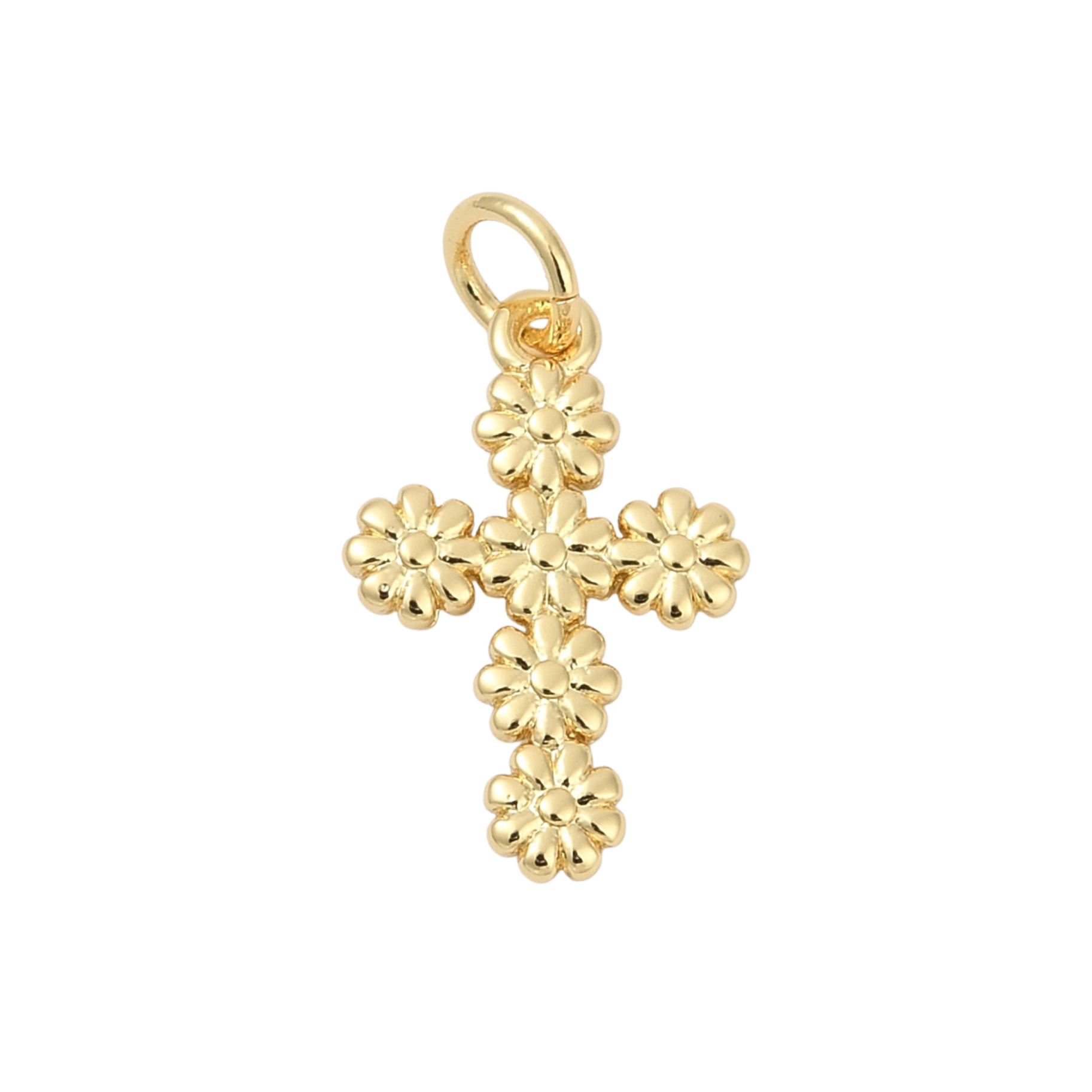 18k Gold Plated Brass Daisy Cross Charm