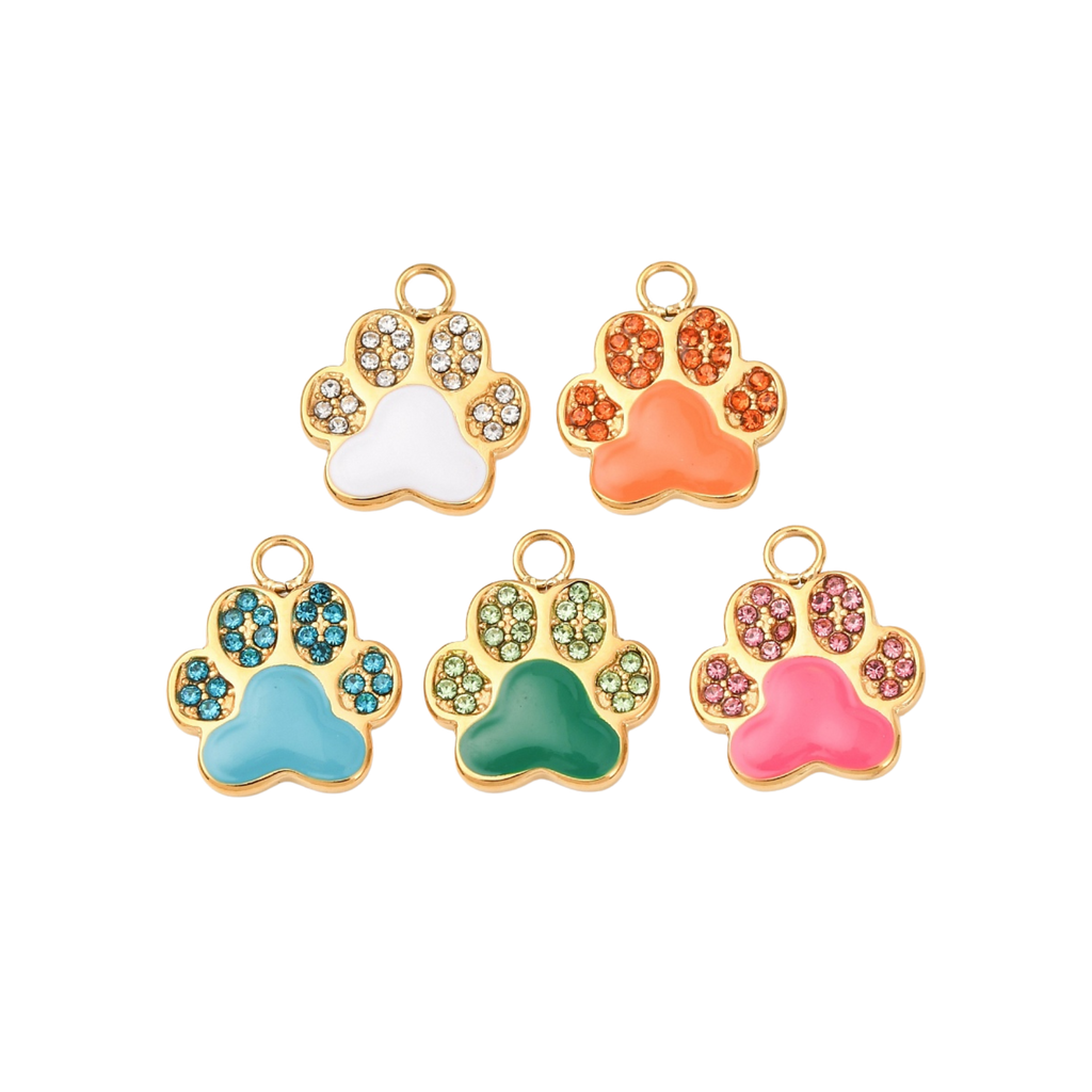 18k Gold Plated Stainless Steel Assorted Rhinestone Paw Print Charm