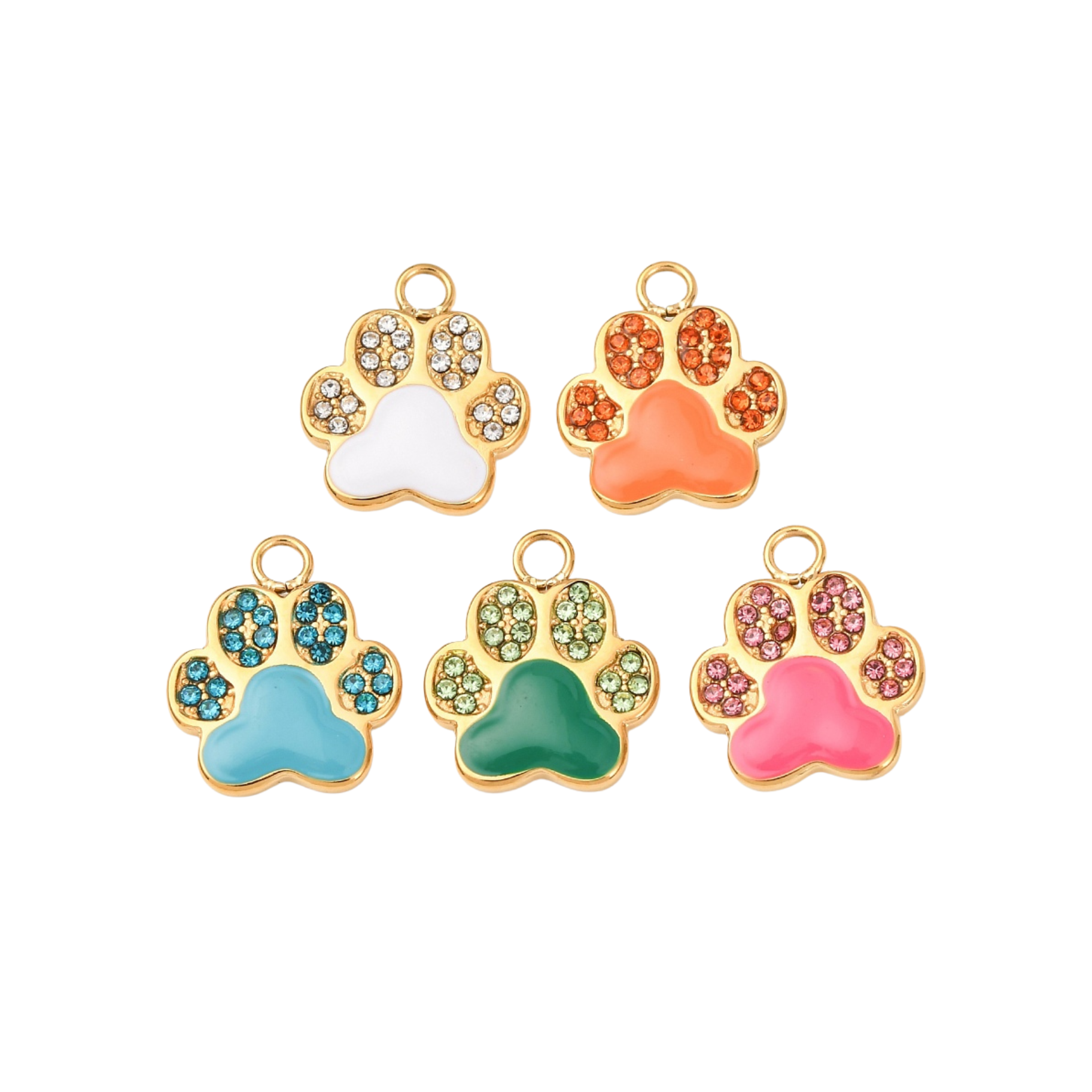 18k Gold Plated Stainless Steel Assorted Rhinestone Paw Print Charm