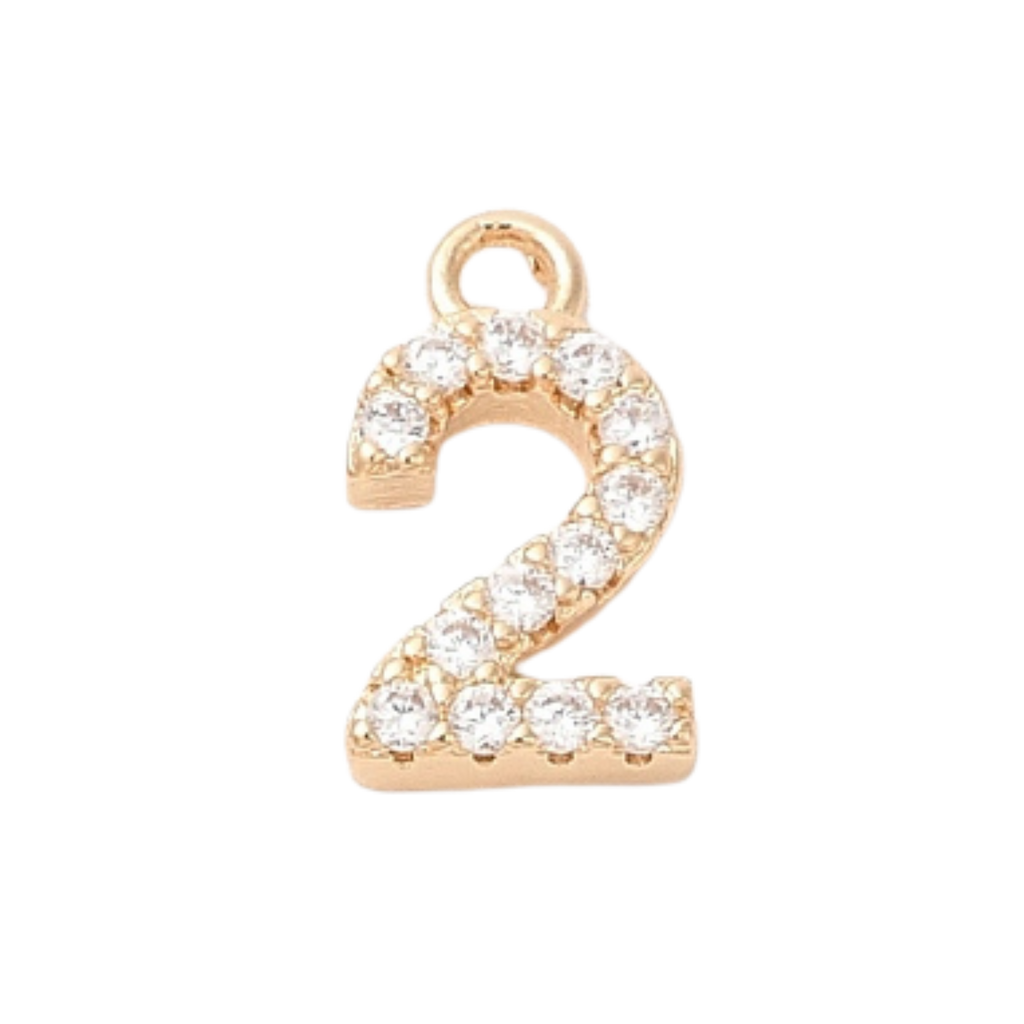 18k Gold Plated Brass Rhinestone Number Charm Individual Numbers