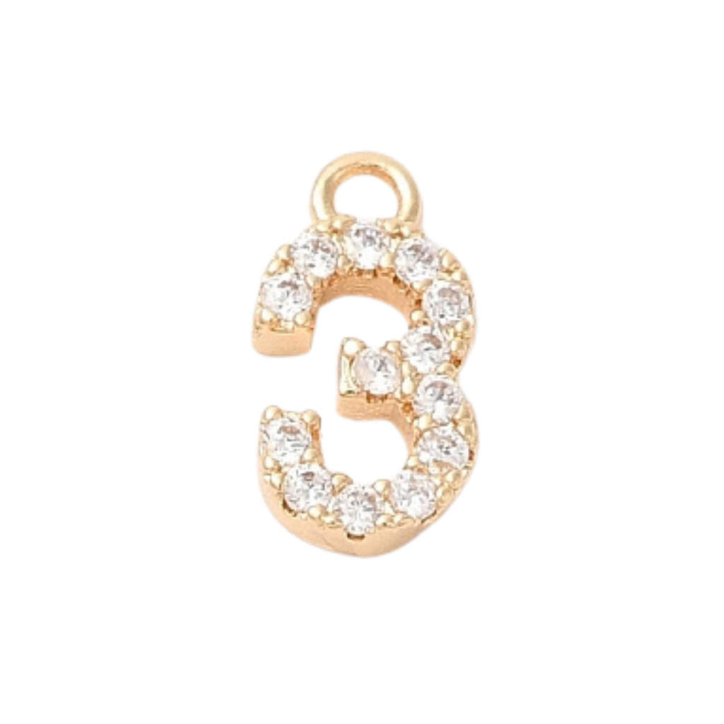 18k Gold Plated Brass Rhinestone Number Charm Individual Numbers