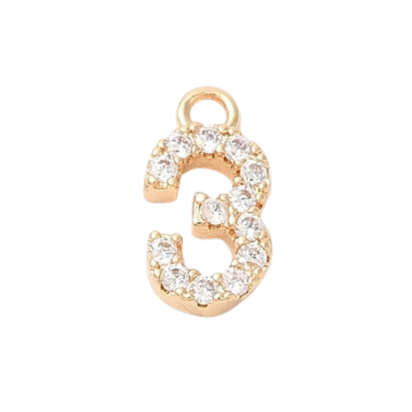 18k Gold Plated Brass Rhinestone Number Charm Individual Numbers