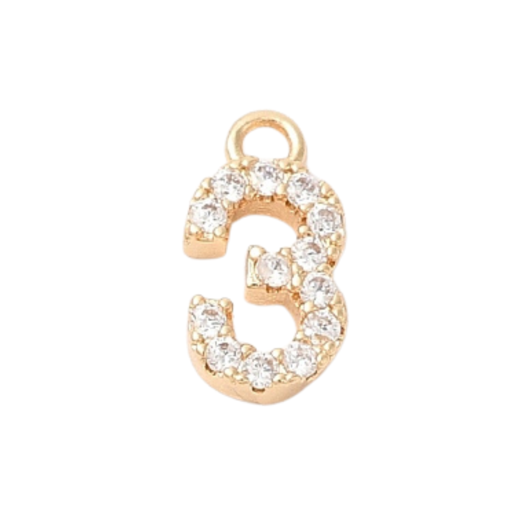18k Gold Plated Brass Rhinestone Number Charm Individual Numbers