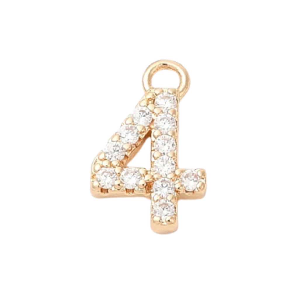 18k Gold Plated Brass Rhinestone Number Charm Individual Numbers