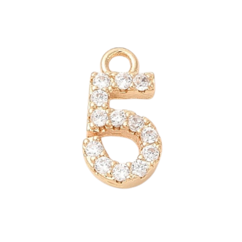 18k Gold Plated Brass Rhinestone Number Charm Individual Numbers