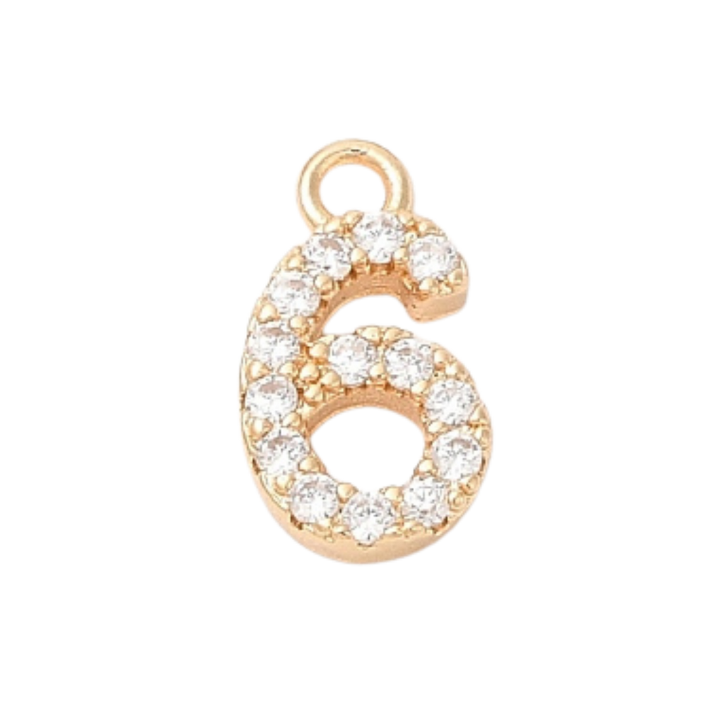18k Gold Plated Brass Rhinestone Number Charm Individual Numbers