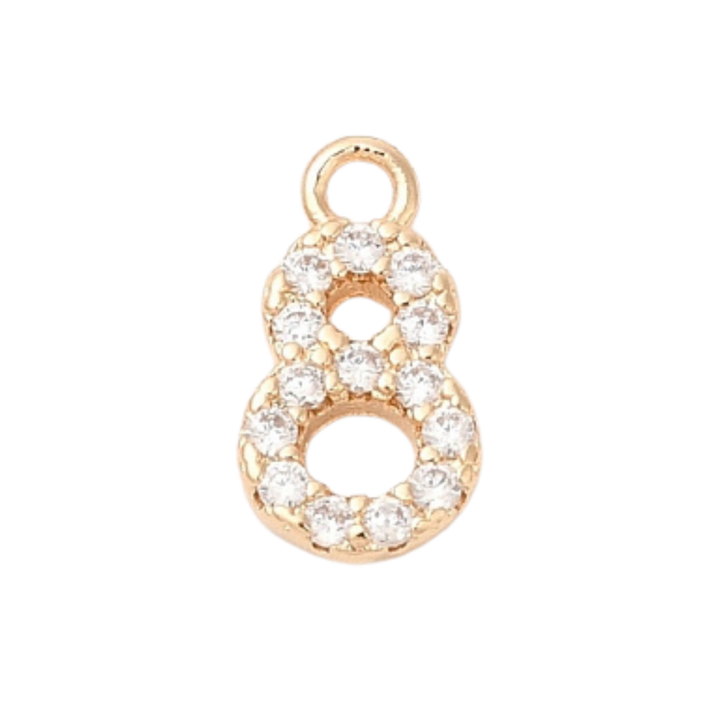 18k Gold Plated Brass Rhinestone Number Charm Individual Numbers