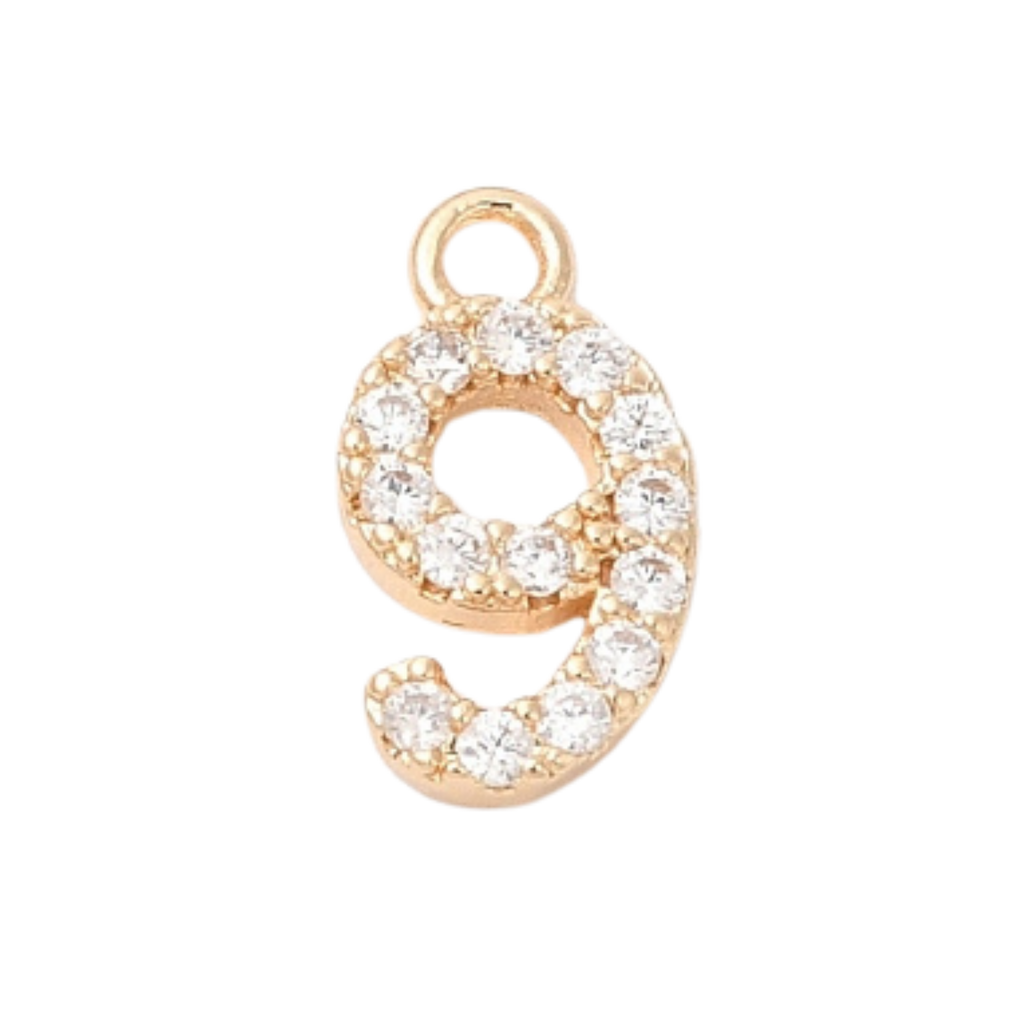 18k Gold Plated Brass Rhinestone Number Charm Individual Numbers