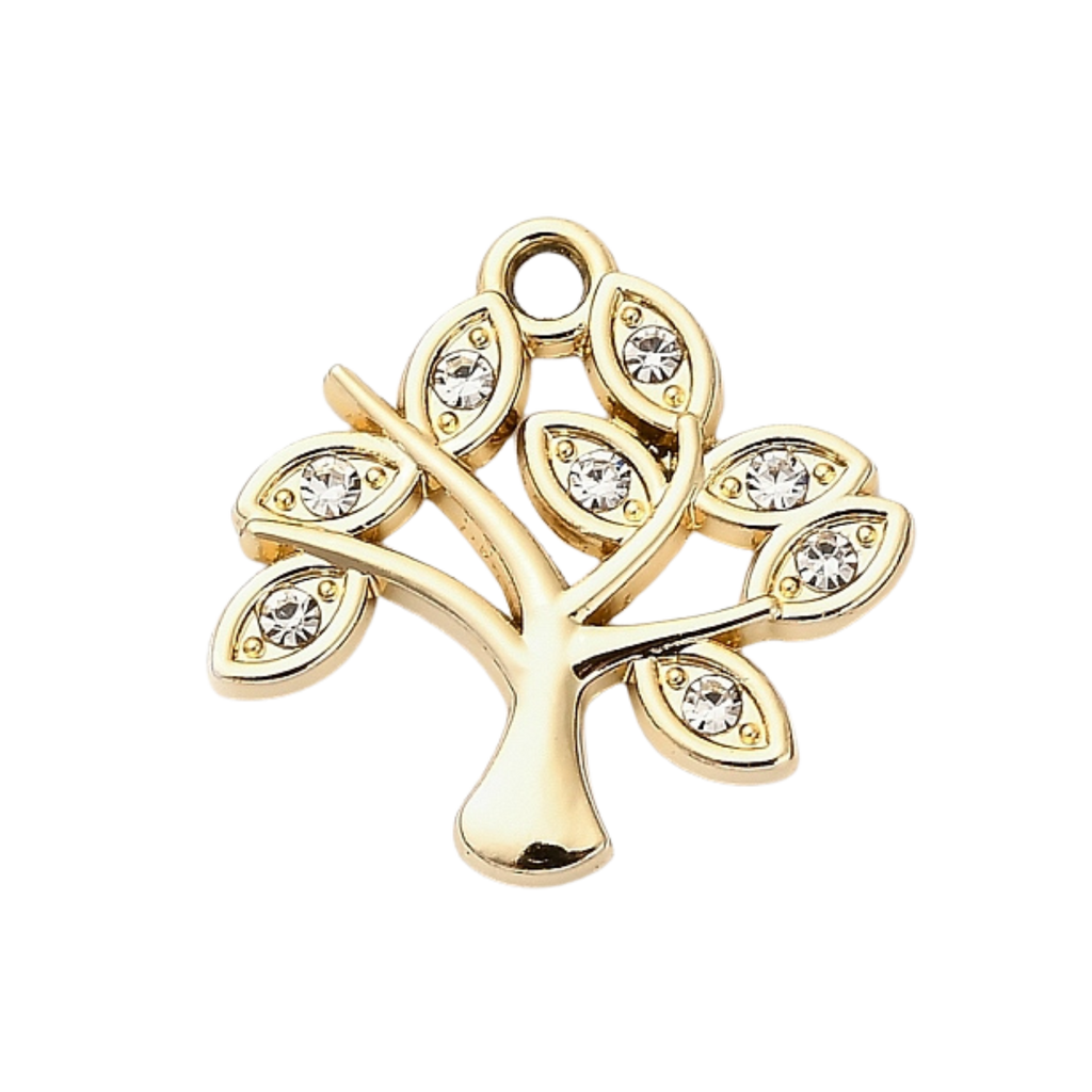 Gold Alloy Rhinestone Tree Charm
