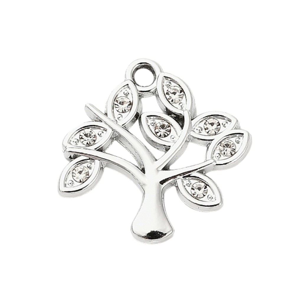 Silver Alloy Rhinestone Tree Charm