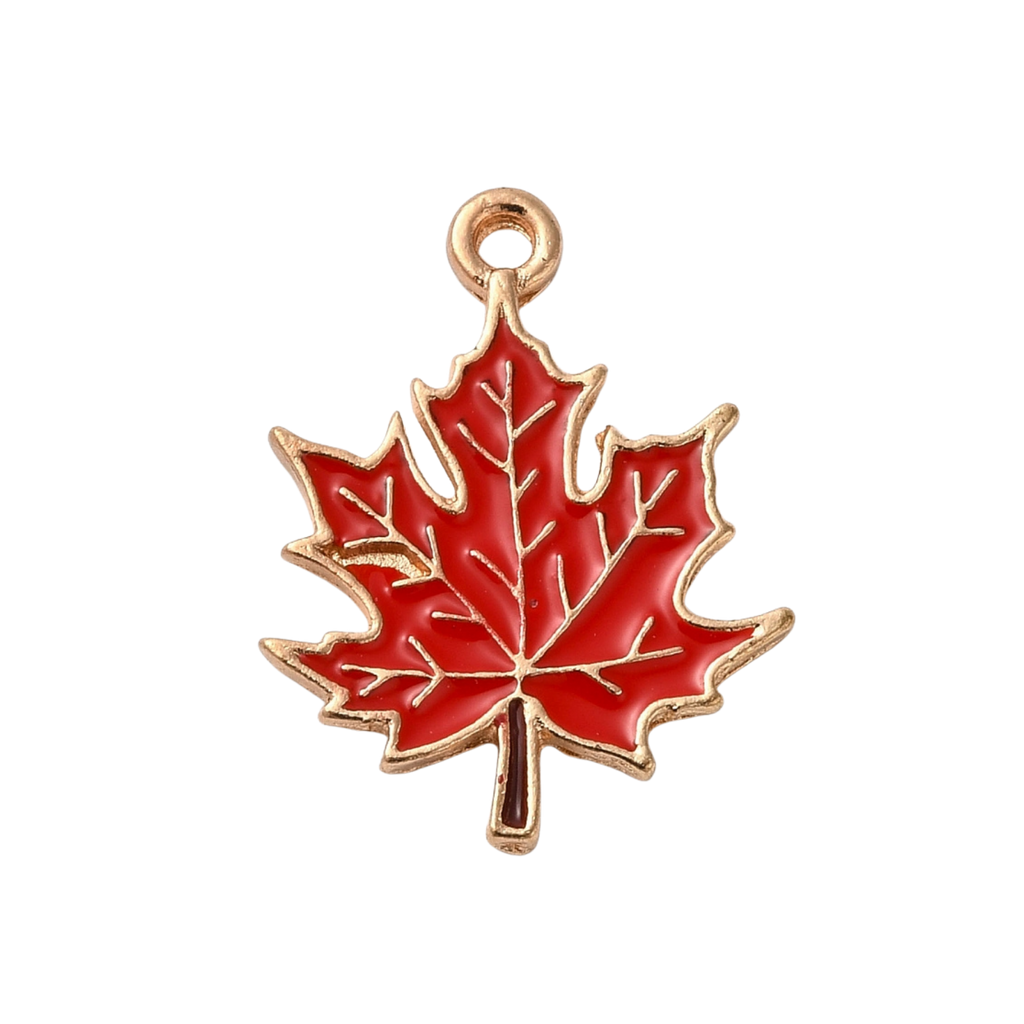 Gold Alloy Red Leaf Charm
