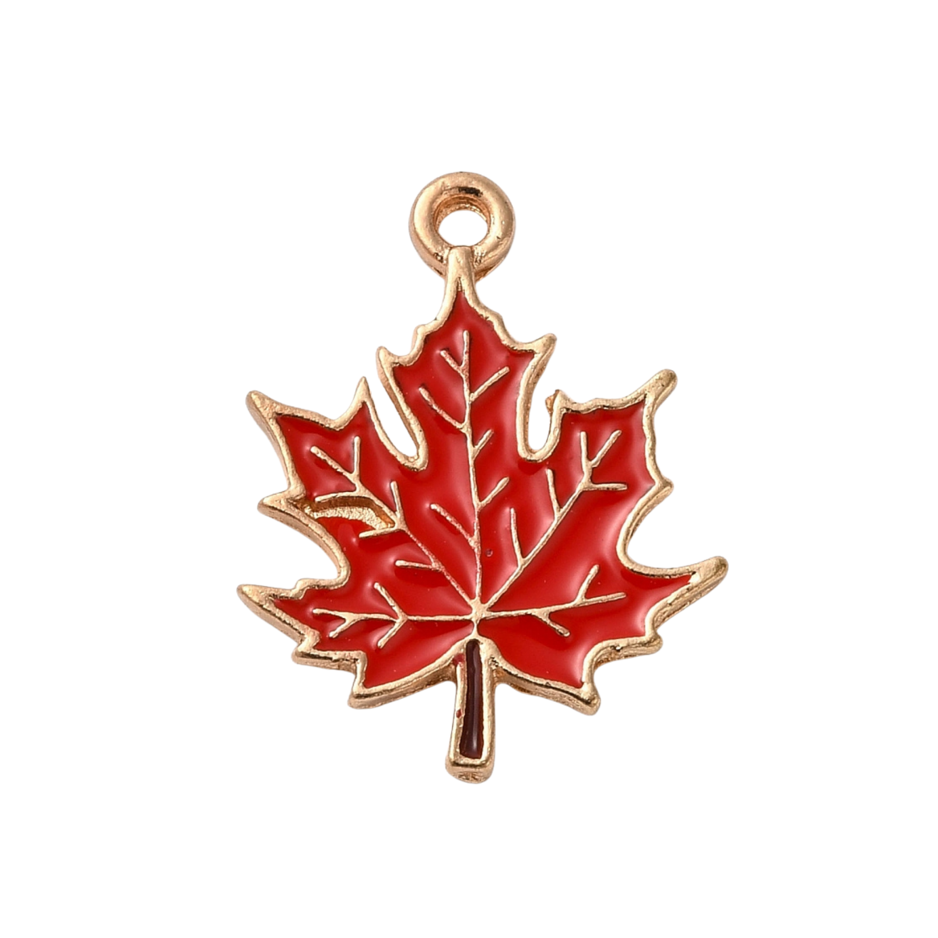 Gold Alloy Red Leaf Charm
