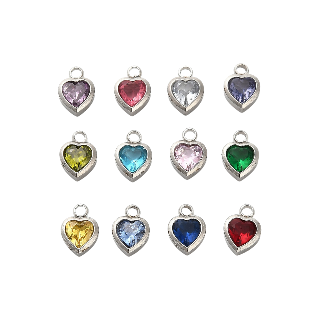 Stainless Steel Silver Assorted Birthstone Heart Charm