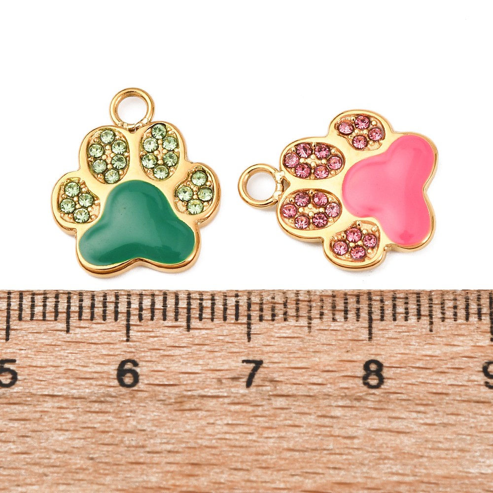 18k Gold Plated Stainless Steel Assorted Rhinestone Paw Print Charm
