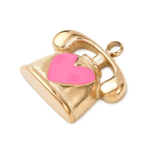 18k Gold Ion Plated Stainless Steel Telephone Heart Charm
