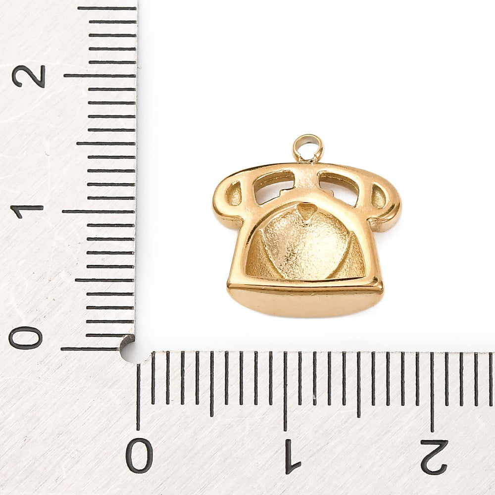 18k Gold Ion Plated Stainless Steel Telephone Heart Charm