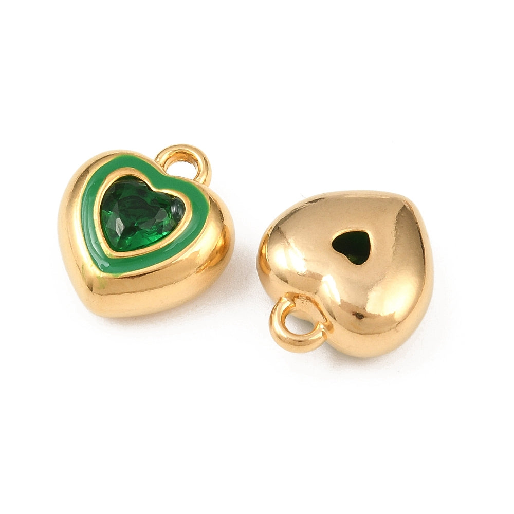 18k Gold PVD Stainless Steel Rhinestone Heart Charm