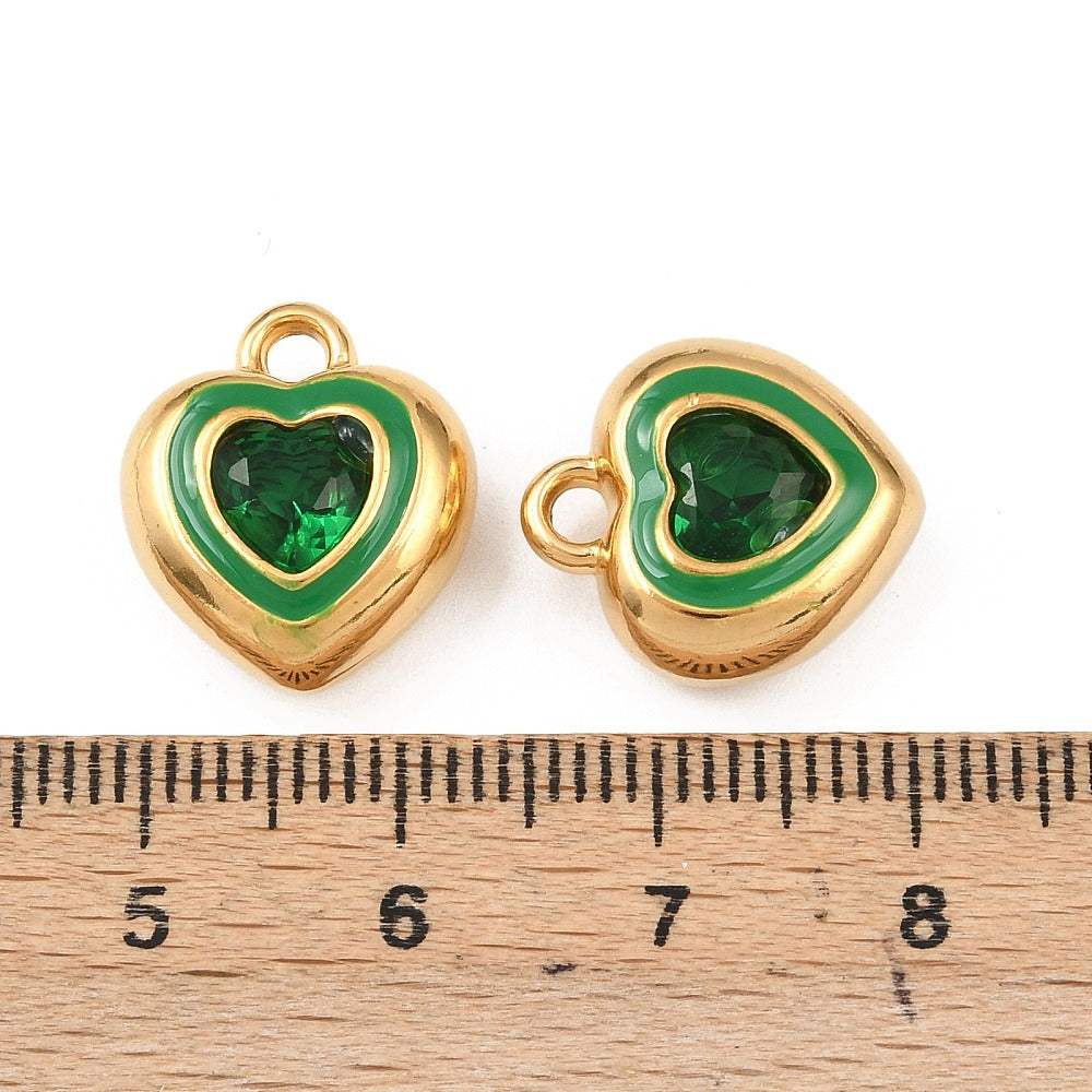 18k Gold PVD Stainless Steel Rhinestone Heart Charm