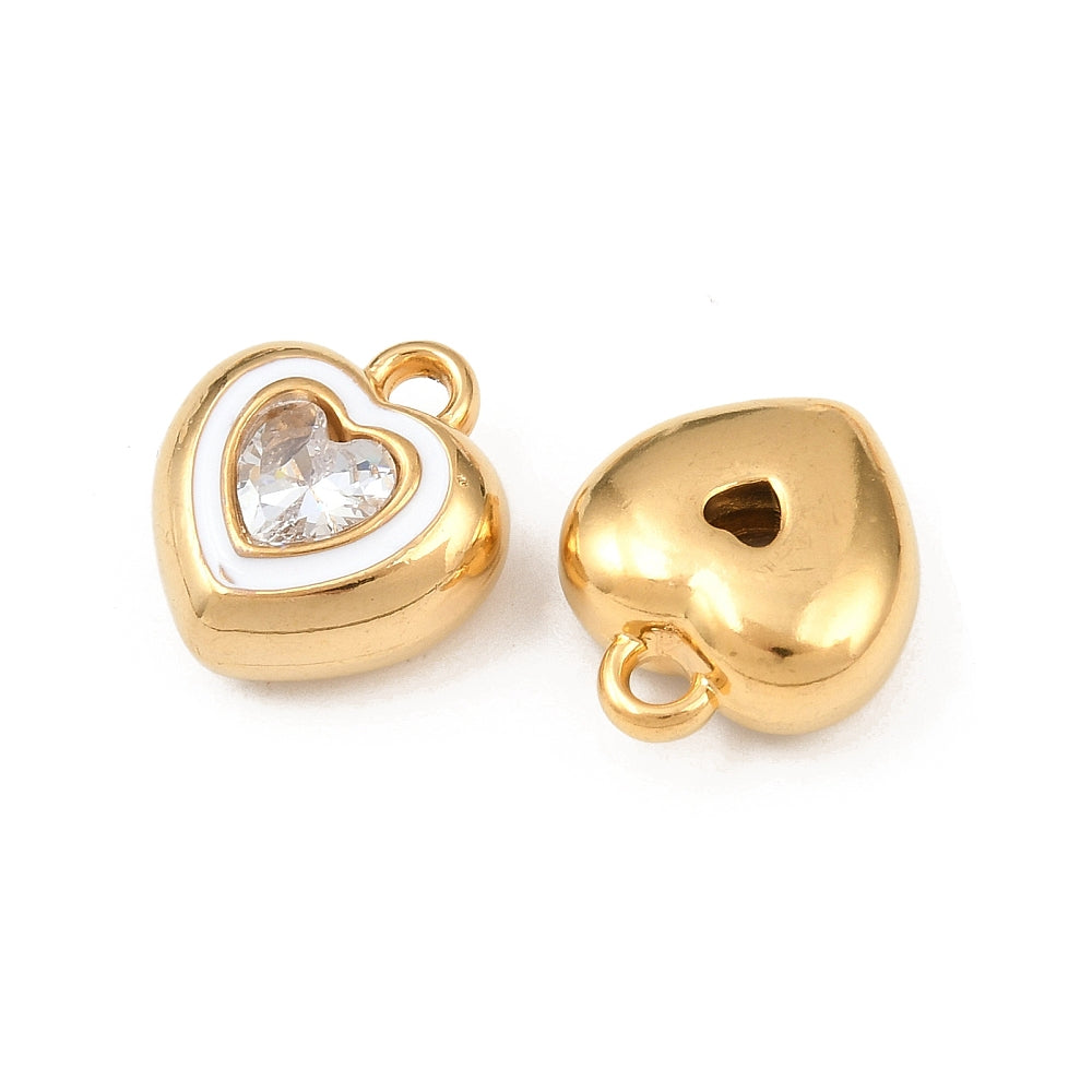 18k Gold PVD Stainless Steel Rhinestone Heart Charm