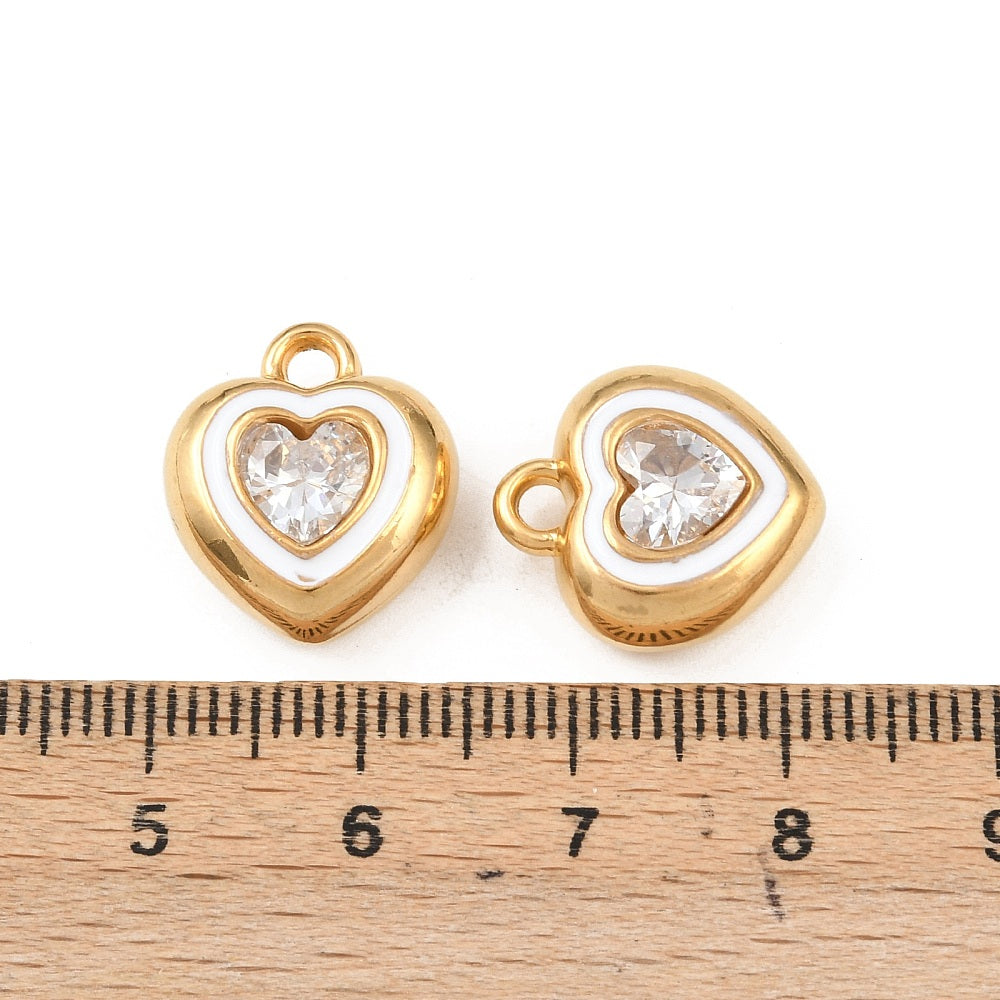 18k Gold PVD Stainless Steel Rhinestone Heart Charm