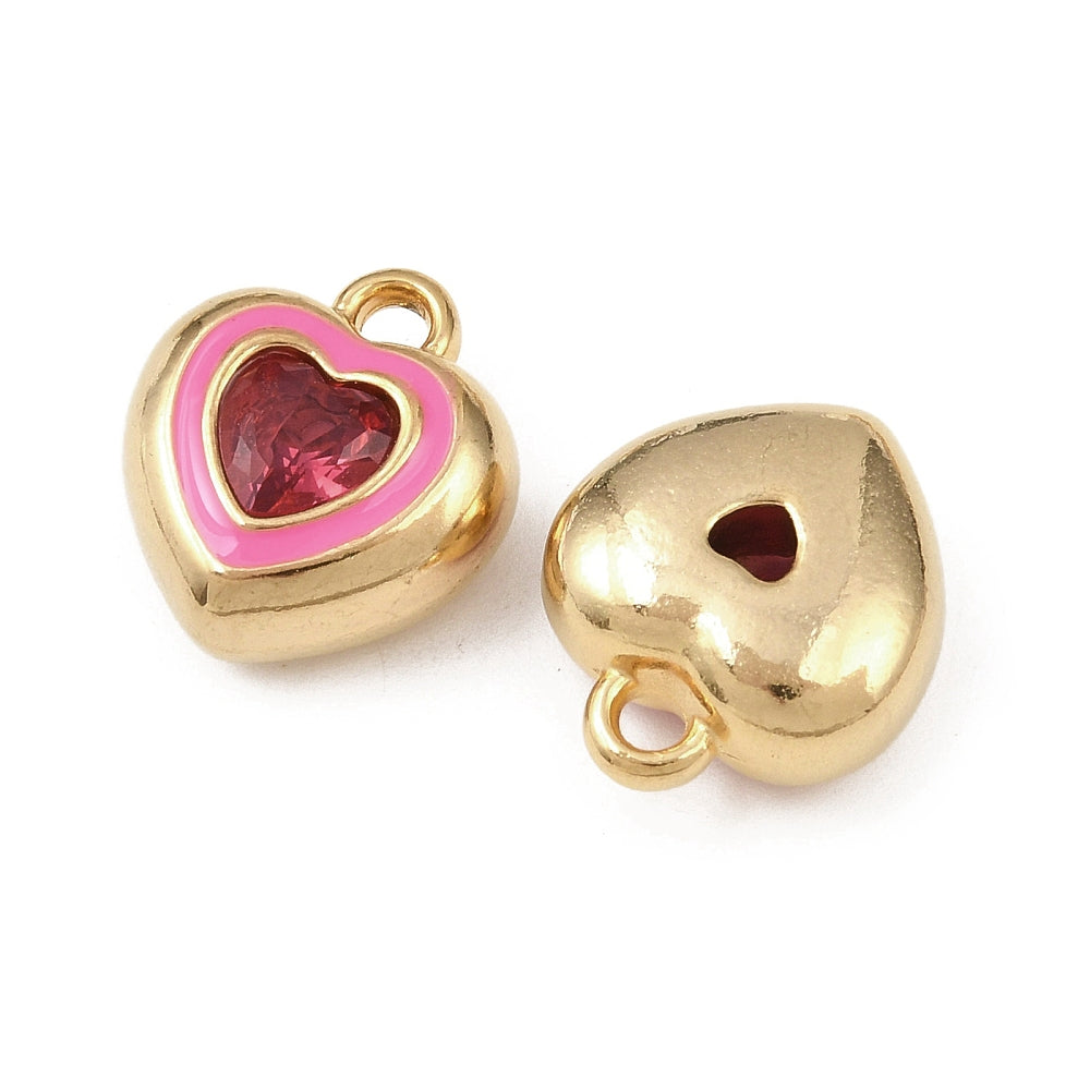 18k Gold PVD Stainless Steel Rhinestone Heart Charm