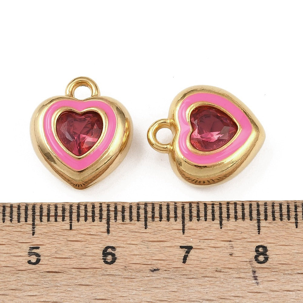 18k Gold PVD Stainless Steel Rhinestone Heart Charm