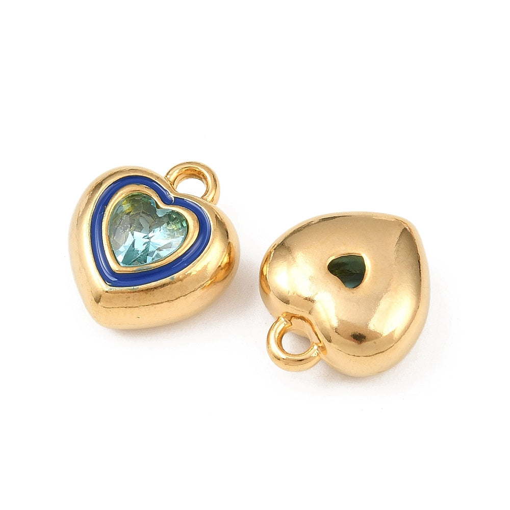 18k Gold PVD Stainless Steel Rhinestone Heart Charm