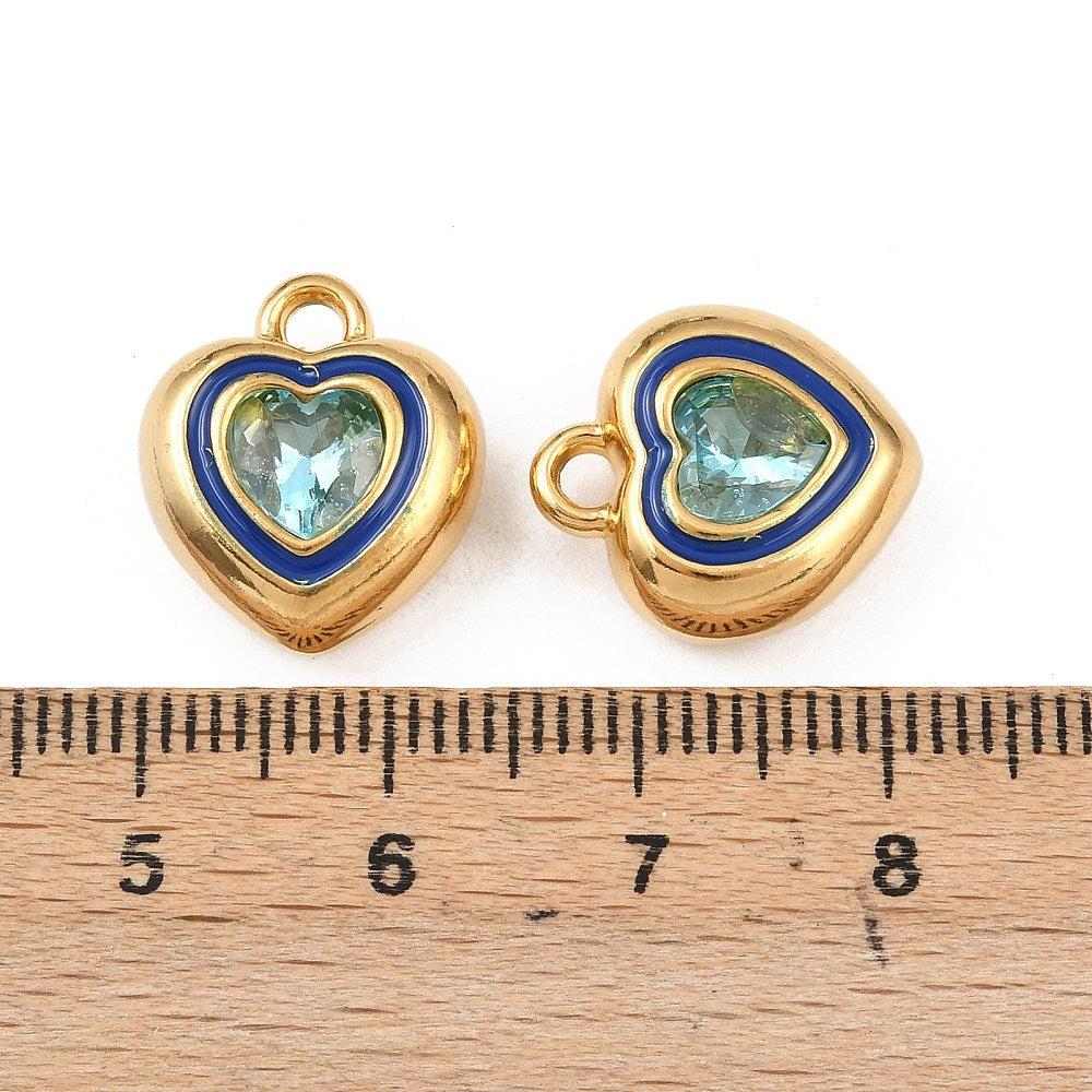18k Gold PVD Stainless Steel Rhinestone Heart Charm