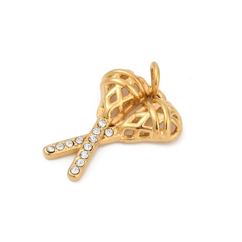 18k Gold PVD Stainless Steel Lacrosse Charm